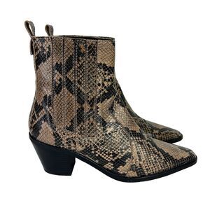 Musse Cloud Chelsea Ankle Boots Snake Print Python Booties Pointed Toe Taupe 39